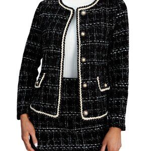 Plaid Tweed Jacket & Mini Skirt Set, Long Sleeve Button Front